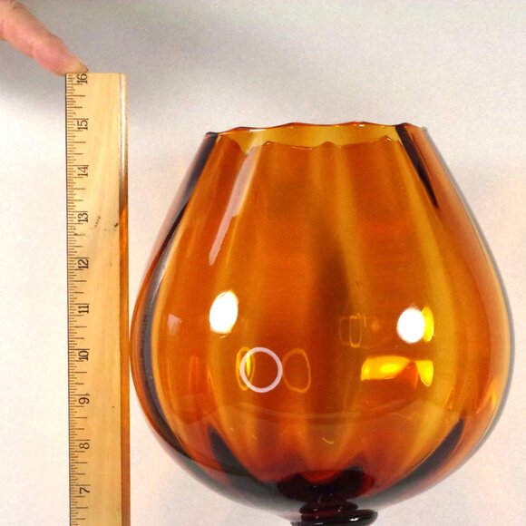 Vintage Large Empoli Glass Snifter Amber 15" Tall Footed Vase Hand Blown Italy - Picture 3 of 5